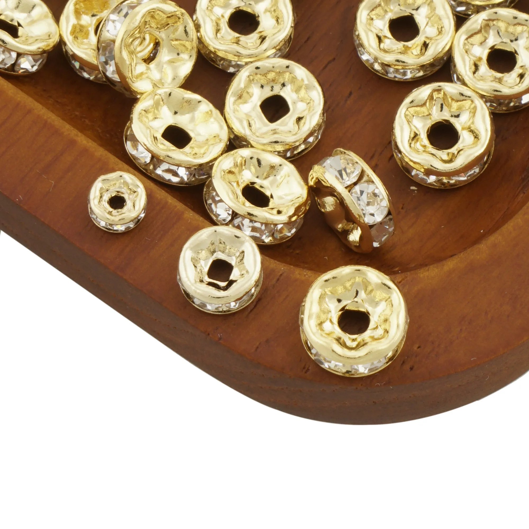 14k Gold Filled Rondelle Spacer Beads with Clear Crystal Rhinestones in 4mm, 6mm, 8mm Sizes