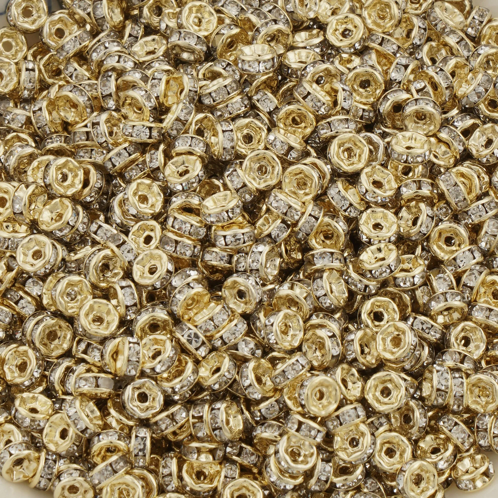 14k Gold Filled Rondelle Spacer Beads with Clear Crystal Rhinestones in 4mm, 6mm, 8mm Sizes