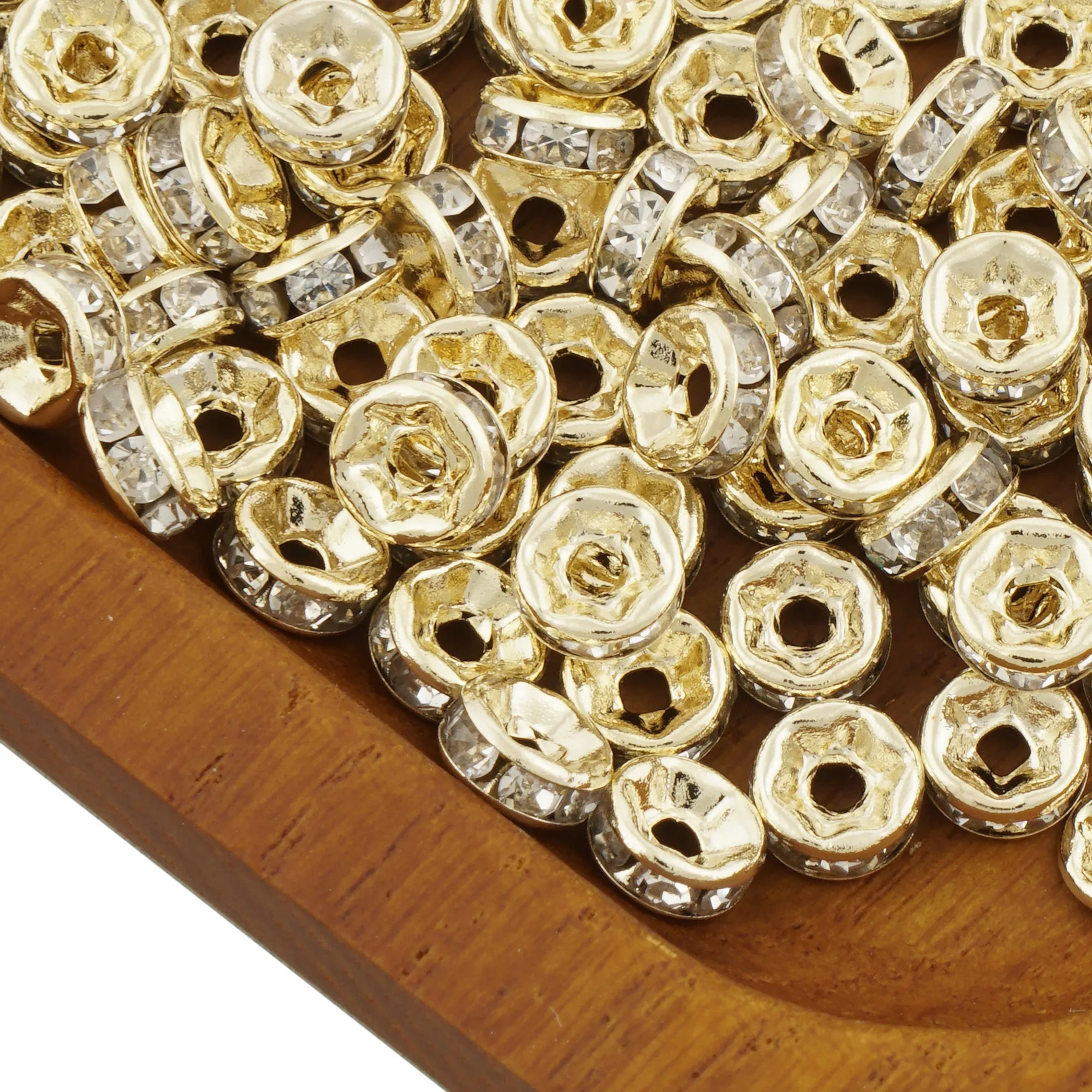 14k Gold Filled Rondelle Spacer Beads with Clear Crystal Rhinestones in 4mm, 6mm, 8mm Sizes