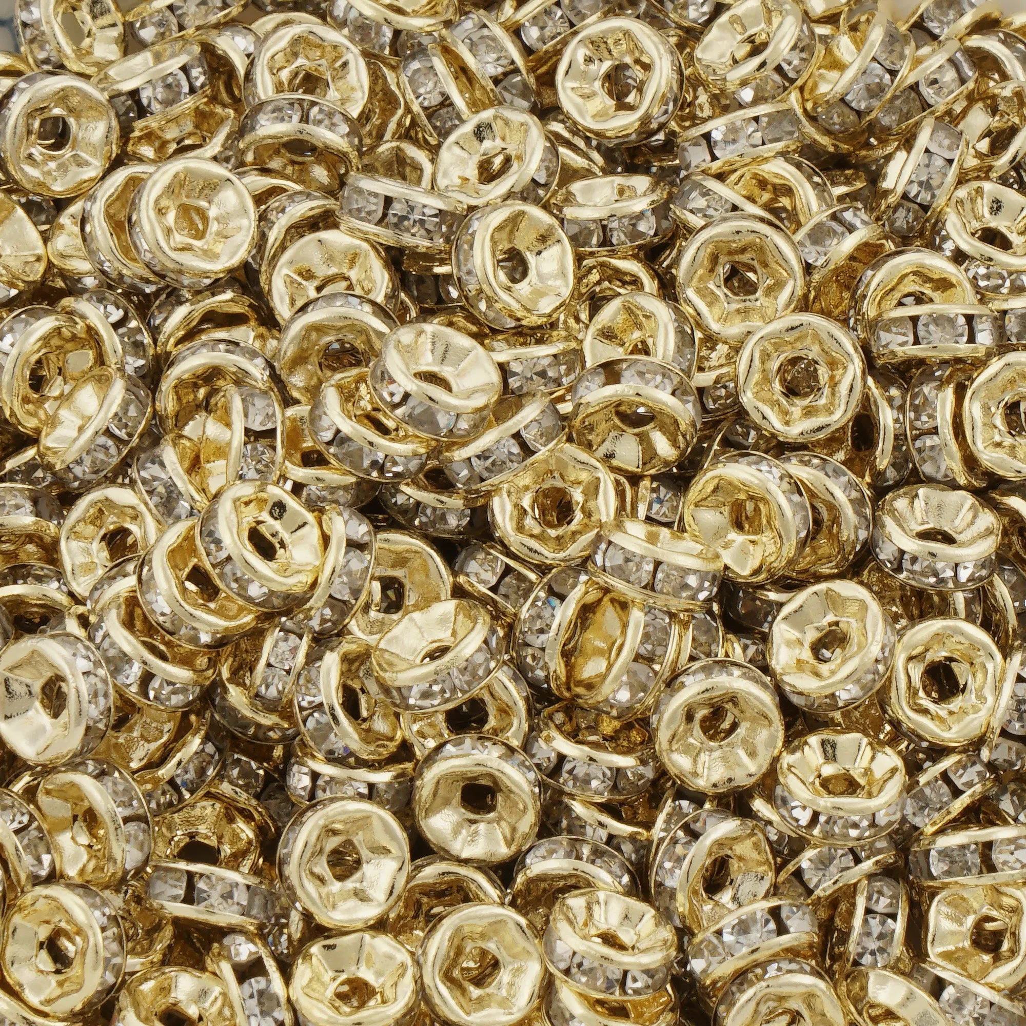 14k Gold Filled Rondelle Spacer Beads with Clear Crystal Rhinestones in 4mm, 6mm, 8mm Sizes