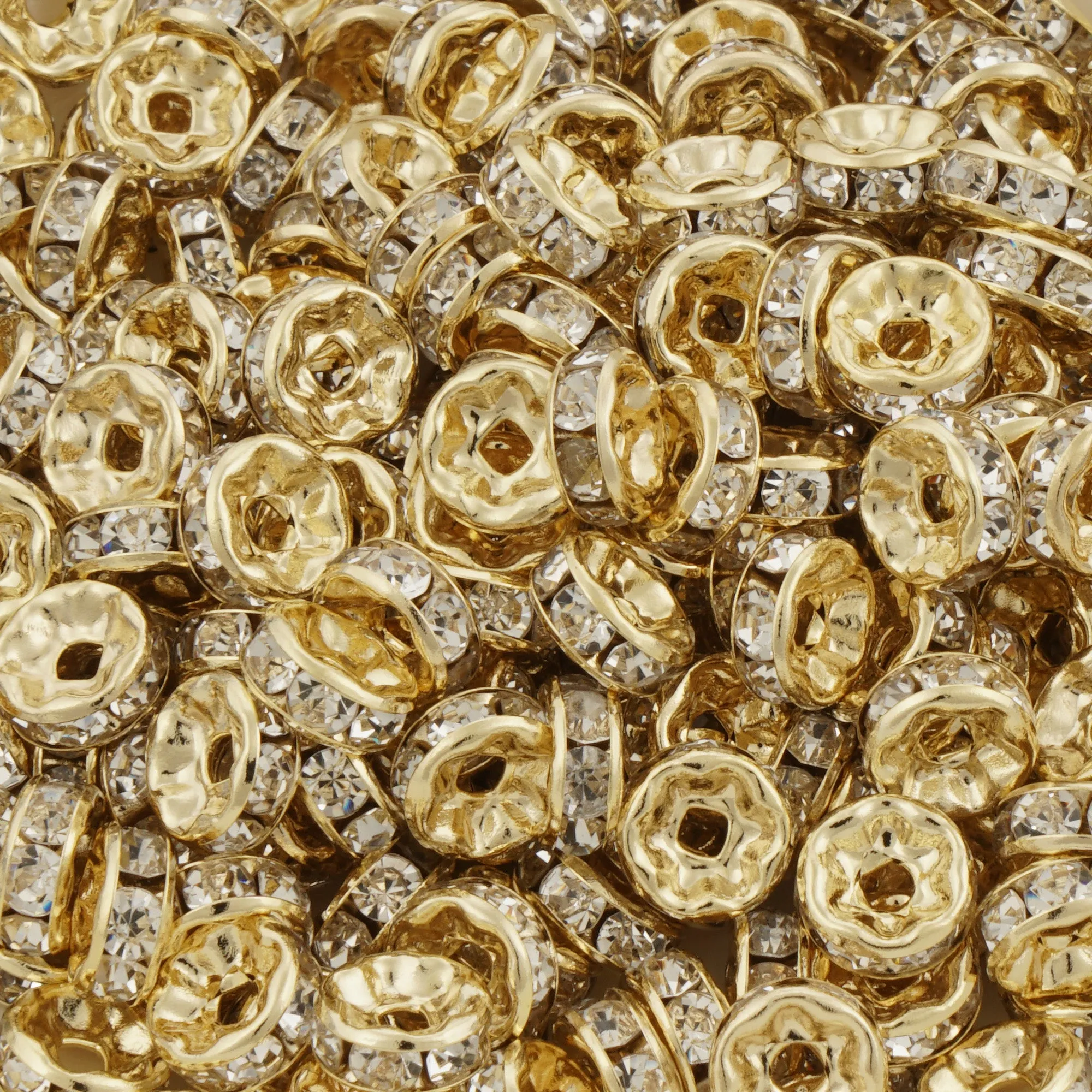 14k Gold Filled Rondelle Spacer Beads with Clear Crystal Rhinestones in 4mm, 6mm, 8mm Sizes