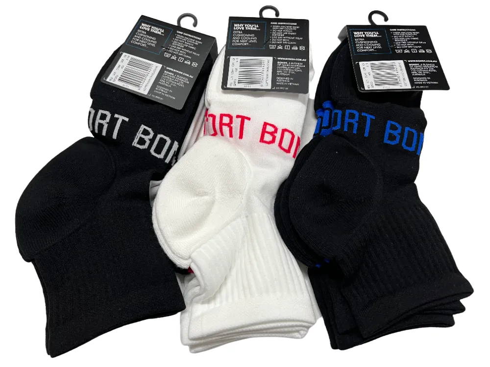 18 X Bonds Mens Ultimate Comfort Quarter Crew Sport Socks Assorted