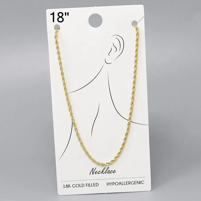 18K Gold Filled Rope Chain Necklace - 18