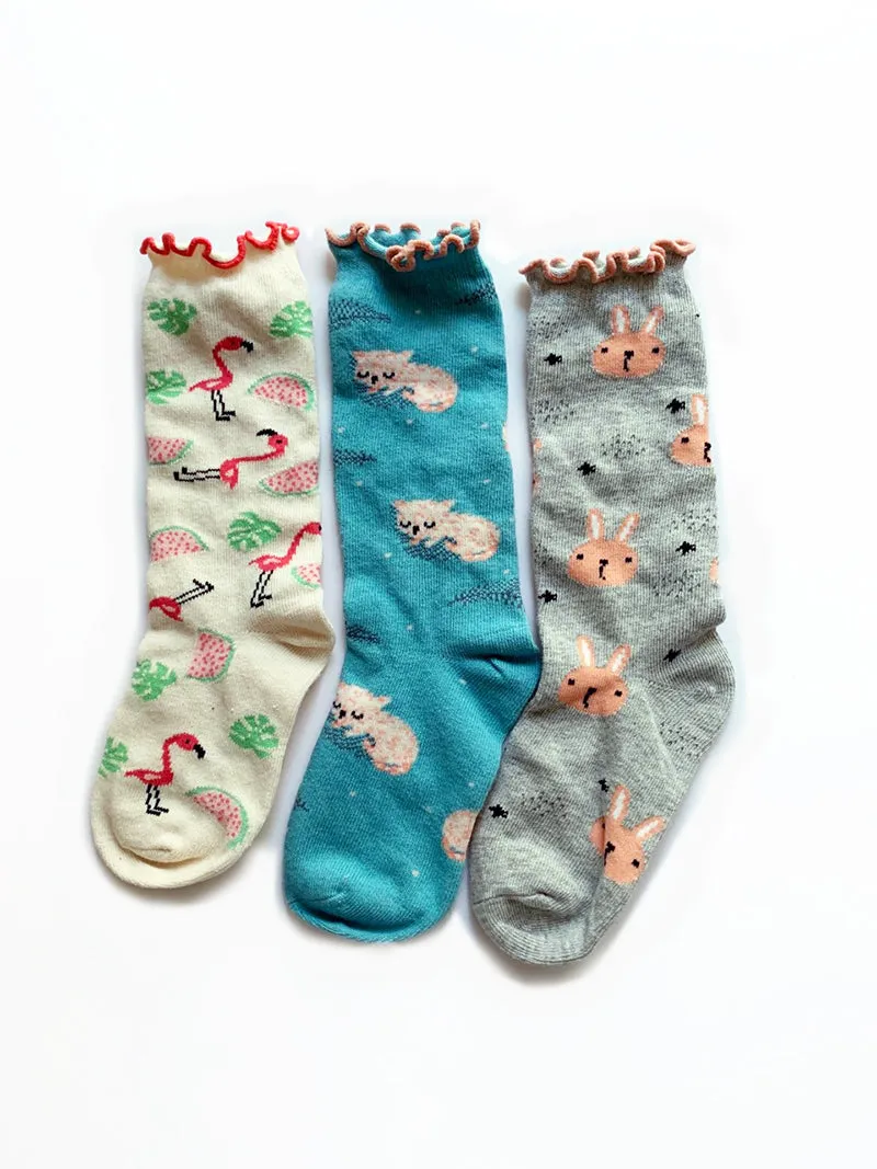 3 Pack Kids' Socks | Cotton | Flamingo+Cat+Rabbit