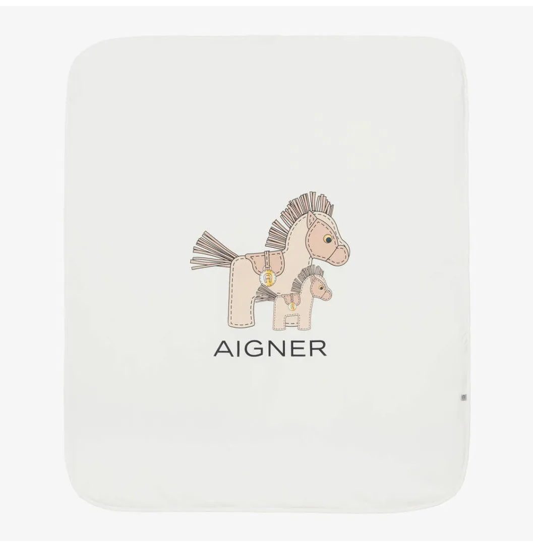 Aigner Blanket Horse Logo White