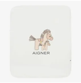 Aigner Blanket Horse Logo White