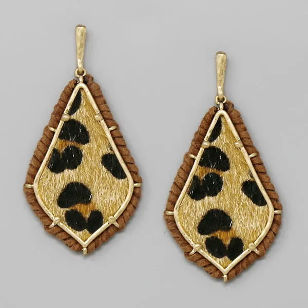 Animal Print Faux Fur Vintage Frame Drop Earrings