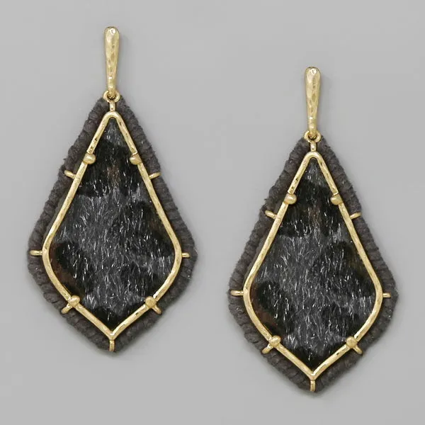 Animal Print Faux Fur Vintage Frame Drop Earrings