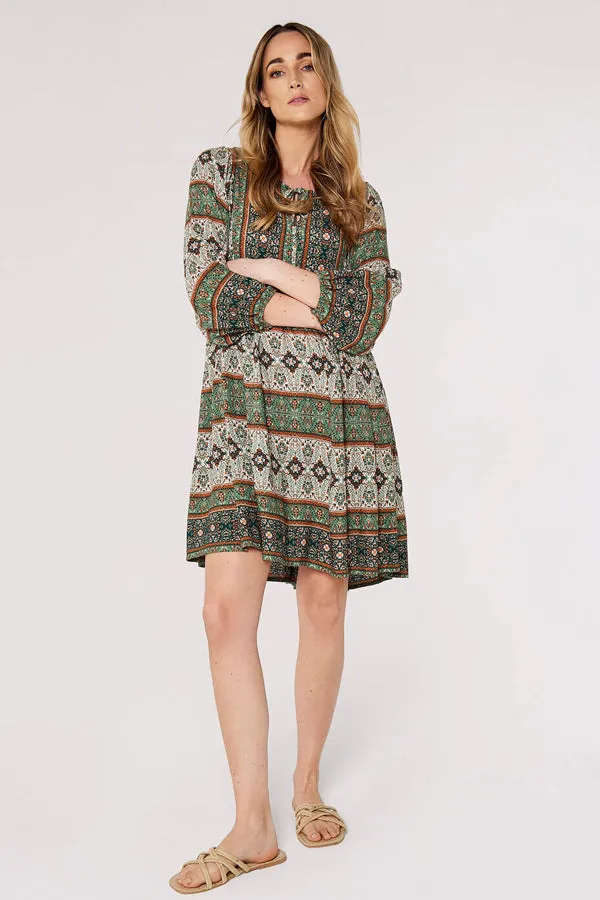 Apricot Paisley Patchwork Mini Dress