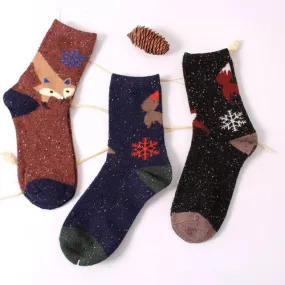 Cartoon Socks Kawaii Fox Women Socks Warm Winter Socks Printed Animals Casual Socks Meias Feminina Inverno#A11 SM6