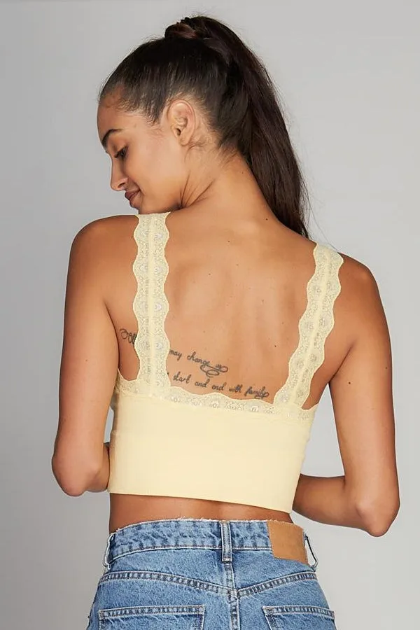 C’est Moi Bamboo Crop Tank W/Lace Trim