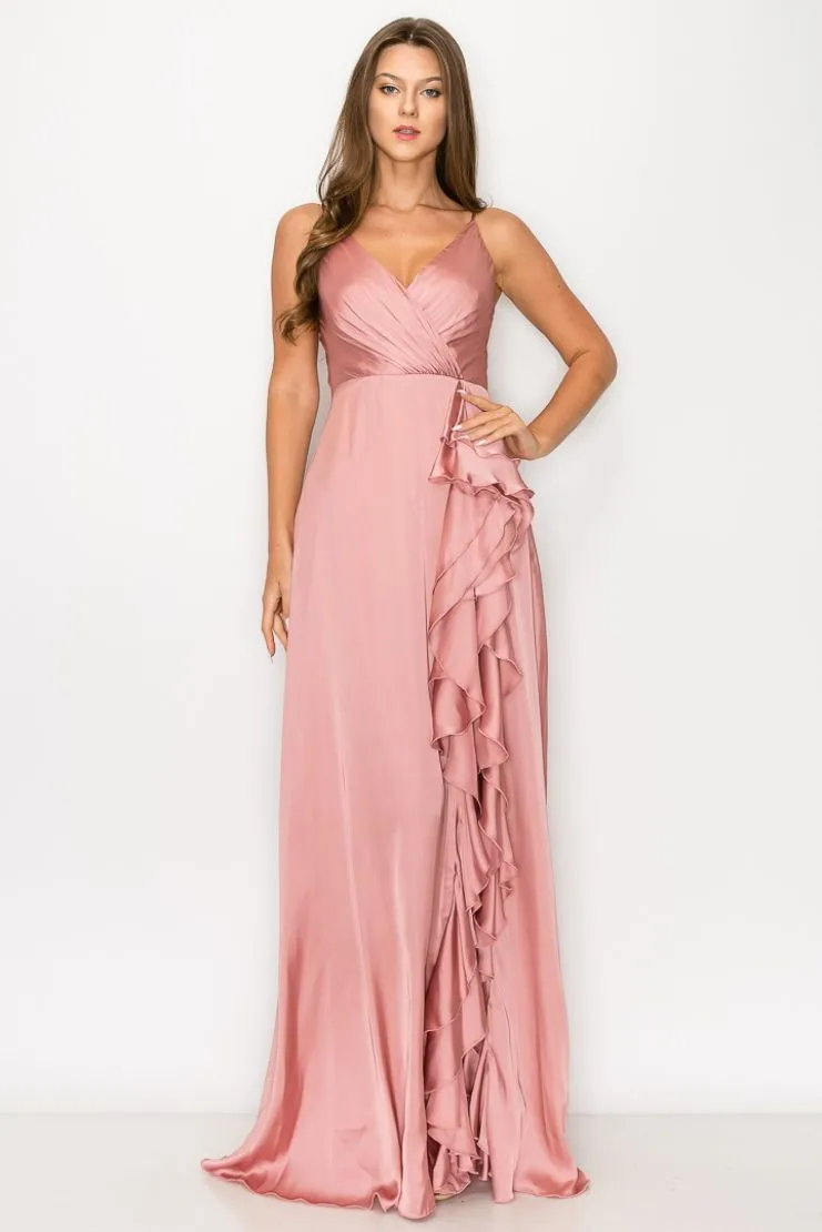 Charlize Satin Cascading Ruffle Maxi