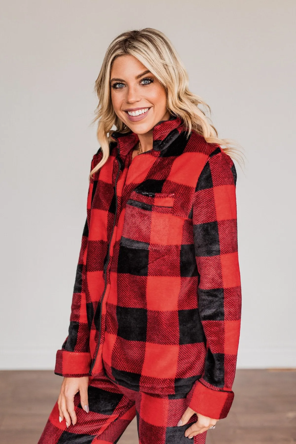 Fireside Comfort Buffalo Plaid Lounge Top- Red