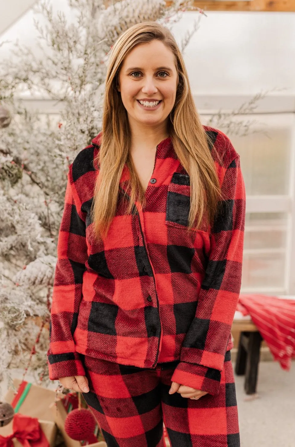 Fireside Comfort Buffalo Plaid Lounge Top- Red