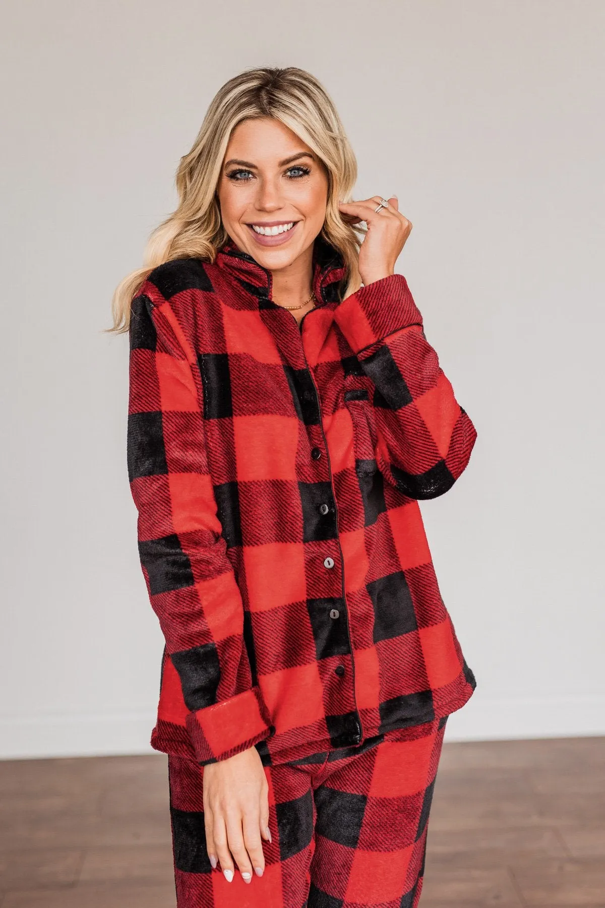 Fireside Comfort Buffalo Plaid Lounge Top- Red