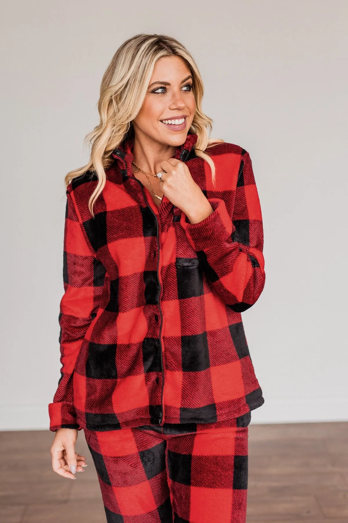 Fireside Comfort Buffalo Plaid Lounge Top- Red