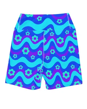 Flower Power Blue Yoga Shorts