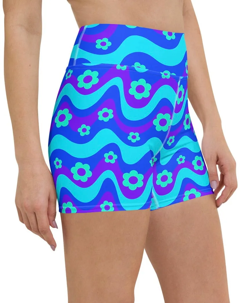 Flower Power Blue Yoga Shorts