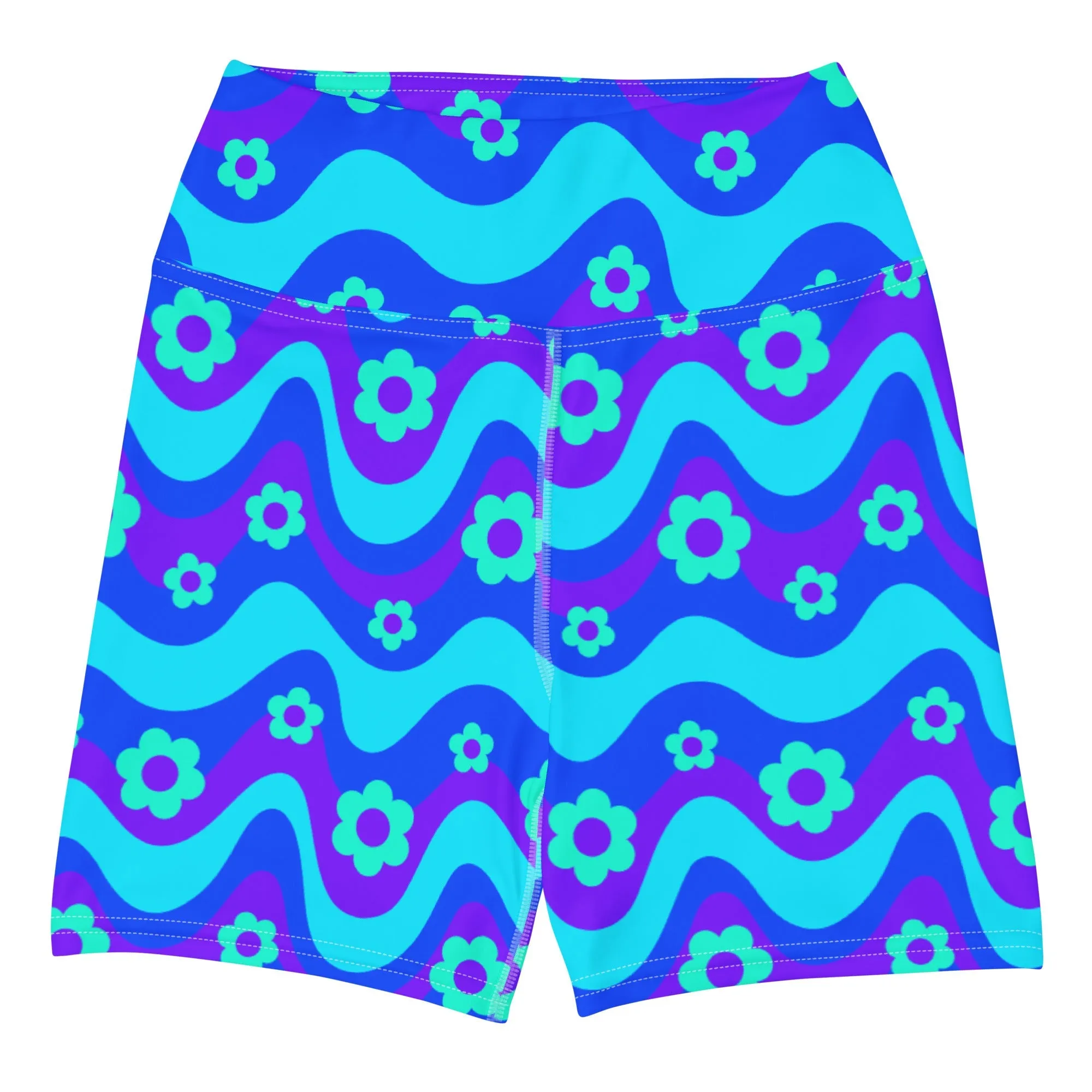 Flower Power Blue Yoga Shorts