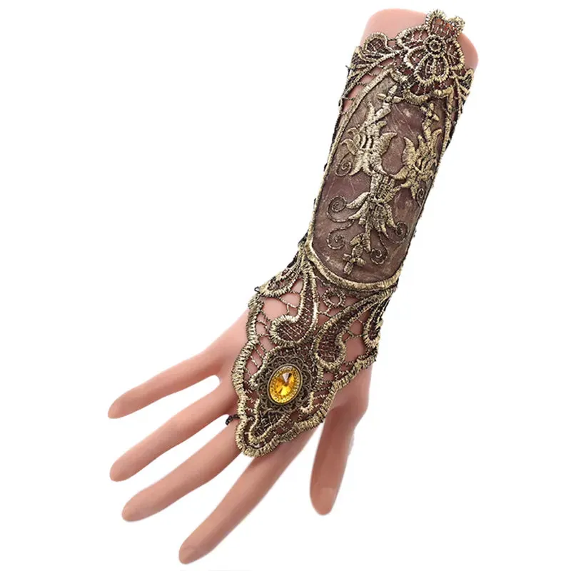 Gothic Steampunk Lace Cuff Fingerless Glove Arm Warmer Bracelet