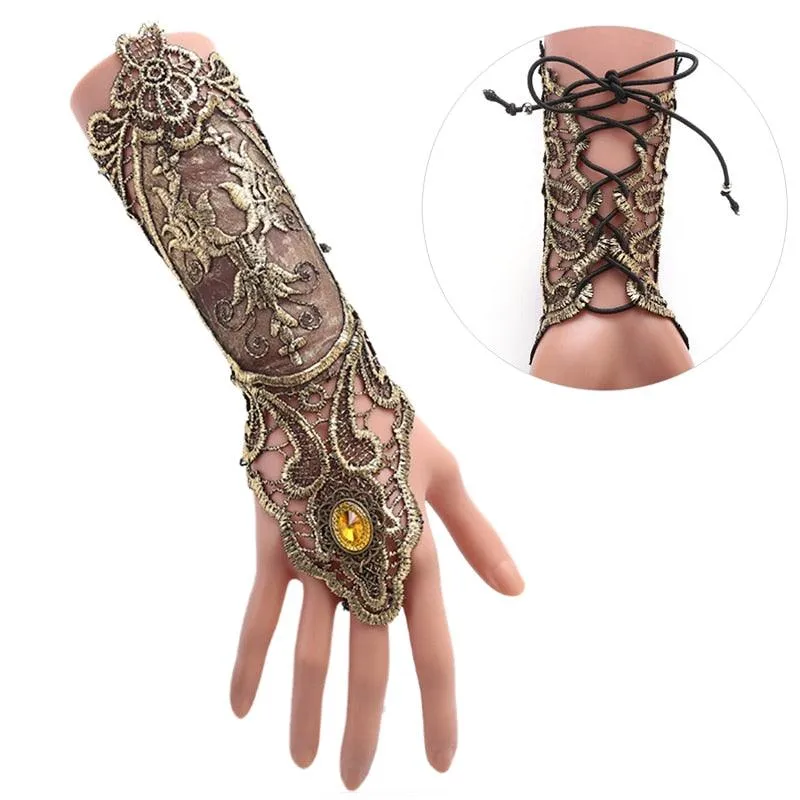 Gothic Steampunk Lace Cuff Fingerless Glove Arm Warmer Bracelet