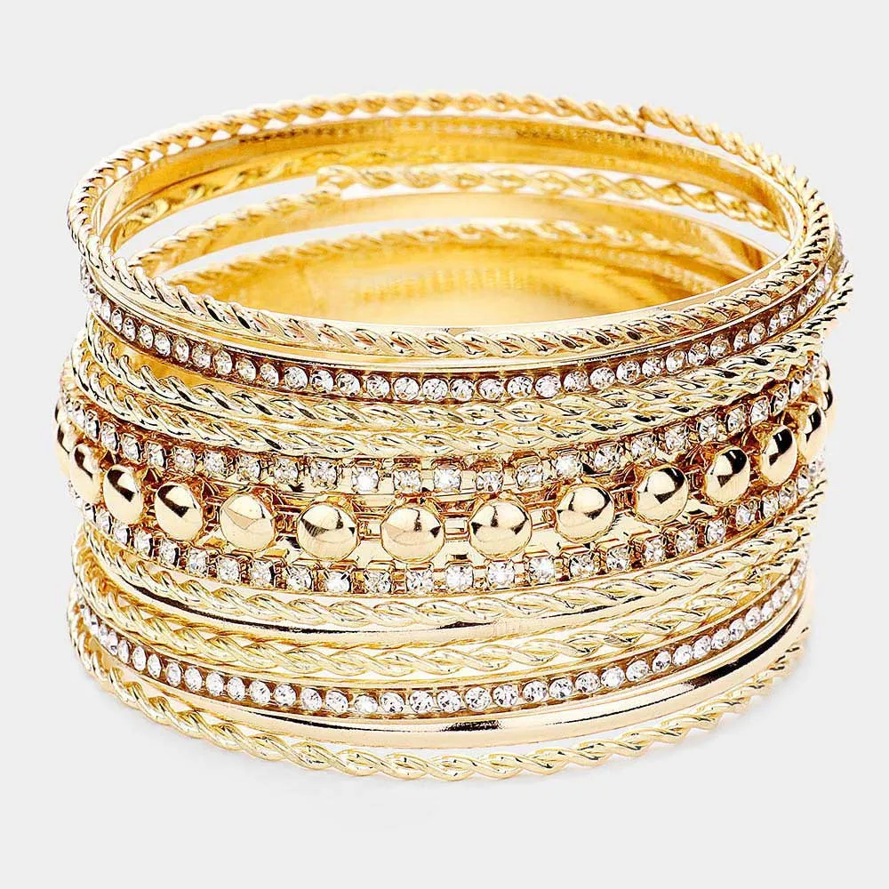 iLLASPARKZ 13PCS - Rhinestone Metal Bangle Layered Bracelets