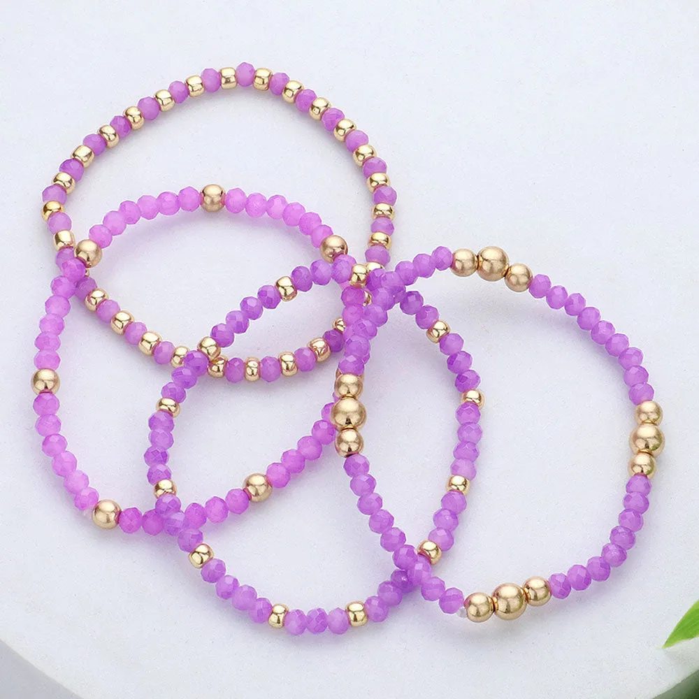 iLLASPARKZ 4PCS - Metal Ball Pointed Faceted Beaded Stretch Multi Layered Bracelets