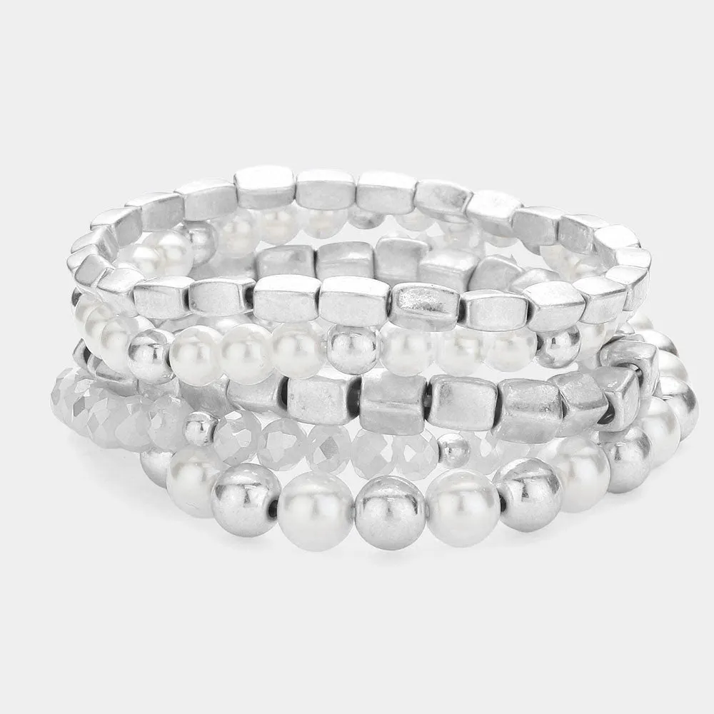 iLLASPARKZ 5PCS - Pearl Pointed Metal Stretch Multi Layered Bracelets