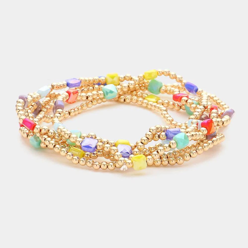 iLLASPARKZ 6PCS - Faceted Beaded Stretch Multi Layered Bracelets