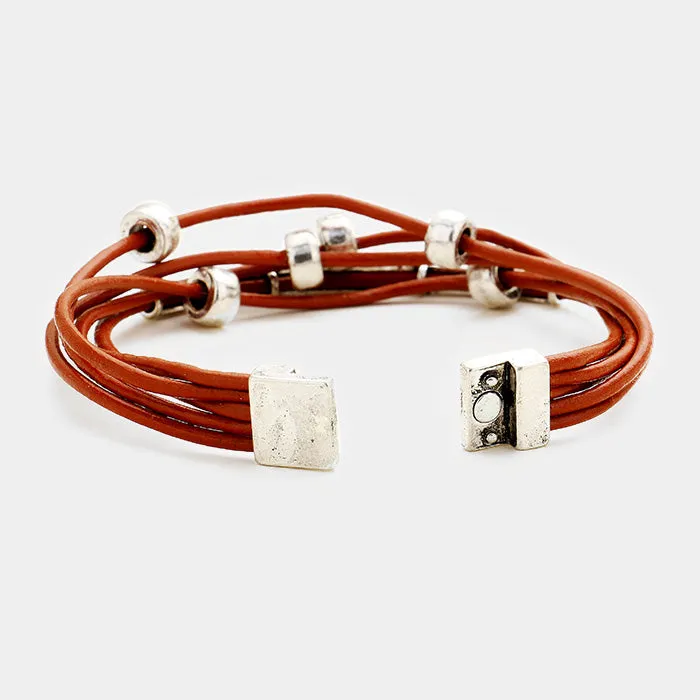 iLLASPARKZ Layered Faux Leather Metal Bead Magnetic Bracelet