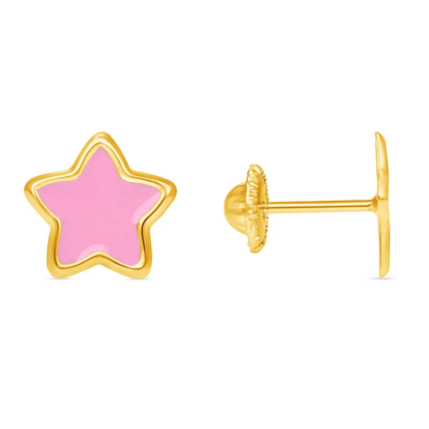 Kid Enamel Pink Star Stud Earring 14K