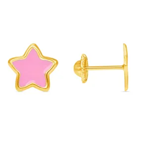 Kid Enamel Pink Star Stud Earring 14K