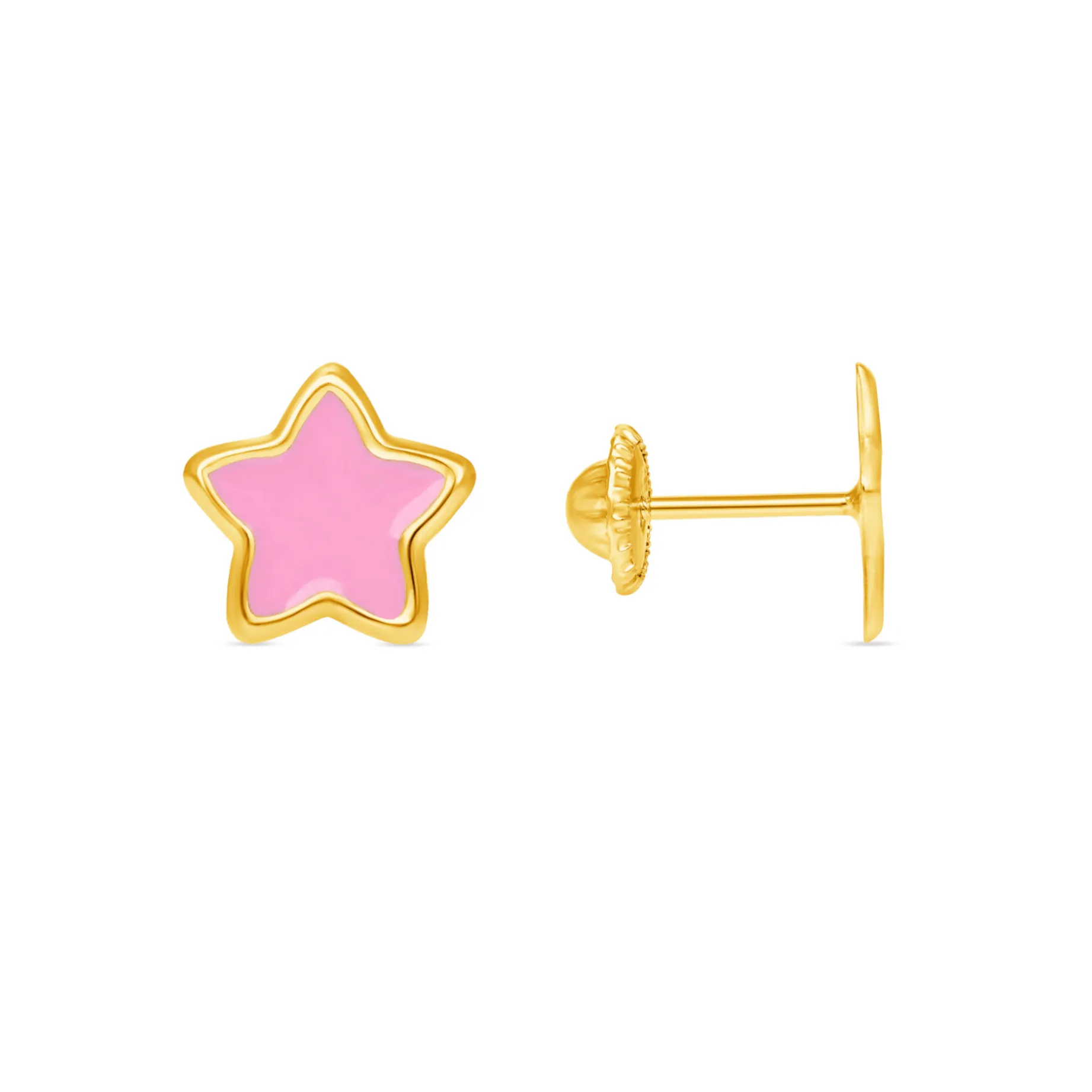 Kid Enamel Pink Star Stud Earring 14K