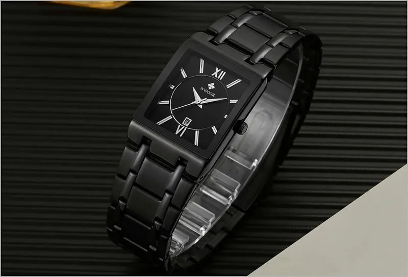 Luxury Fashion Men's Gold Black Square Waterproof Quartz Watches