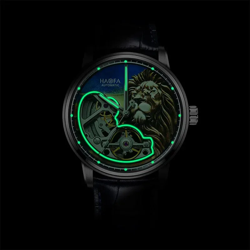 Men's 3D Lion Sapphire Luminous Waterproof Genuine Leather Watch