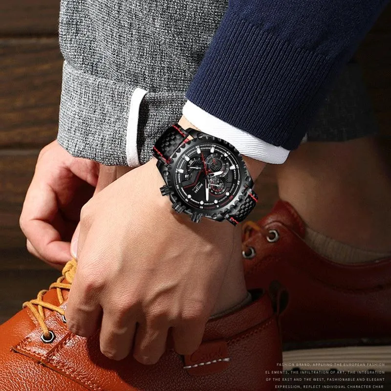 Men's Automatic Mechanical Leather Waterproof Chronograph Sport Wrist Watch