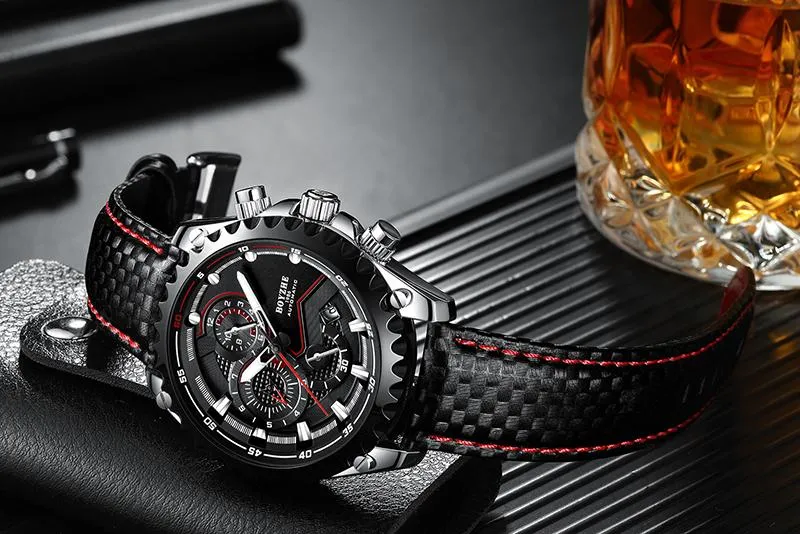 Men's Automatic Mechanical Leather Waterproof Chronograph Sport Wrist Watch