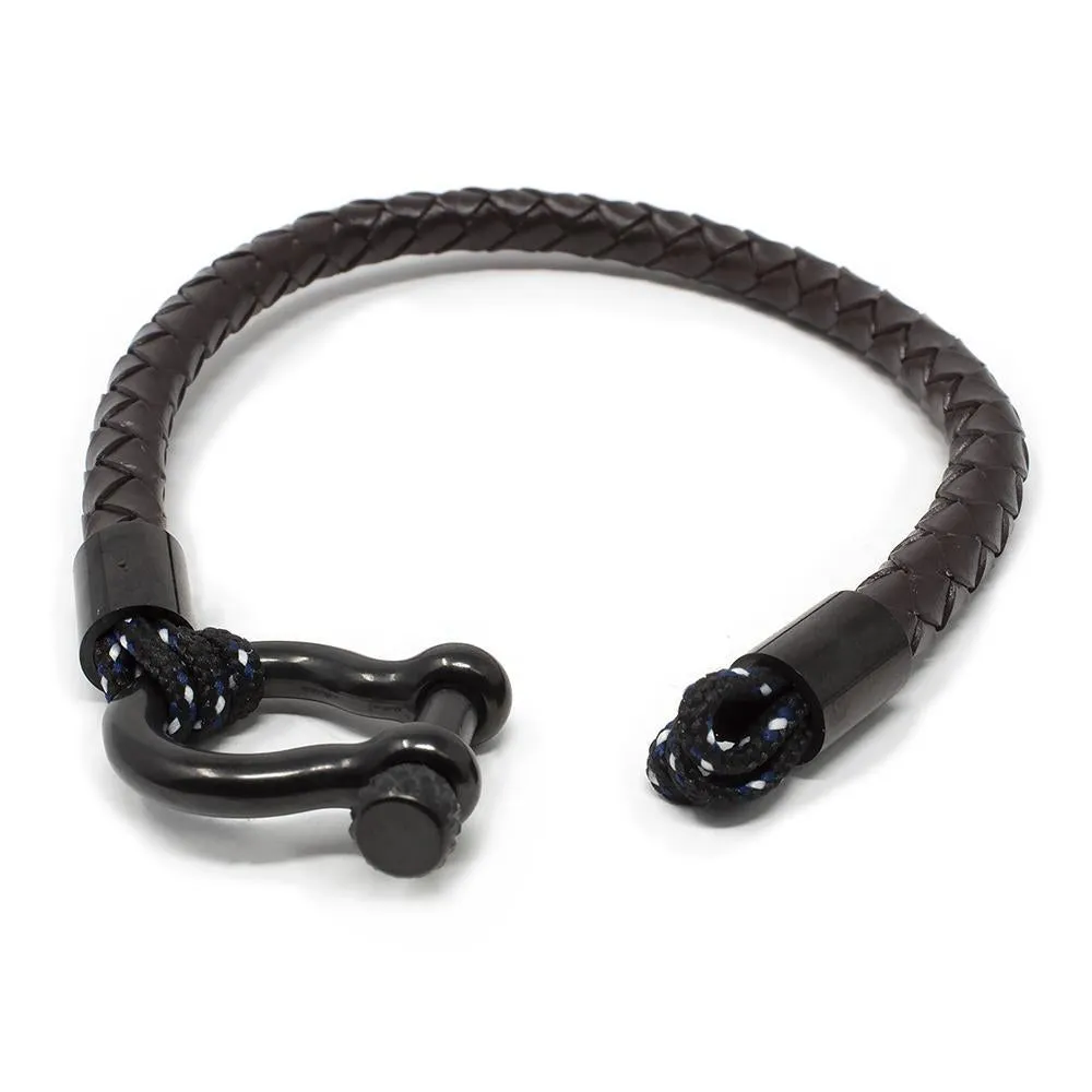 Men's Braided Leather Bracelet with Shackle Brown Large