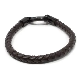 Men's Braided Leather Bracelet with Shackle Brown Large