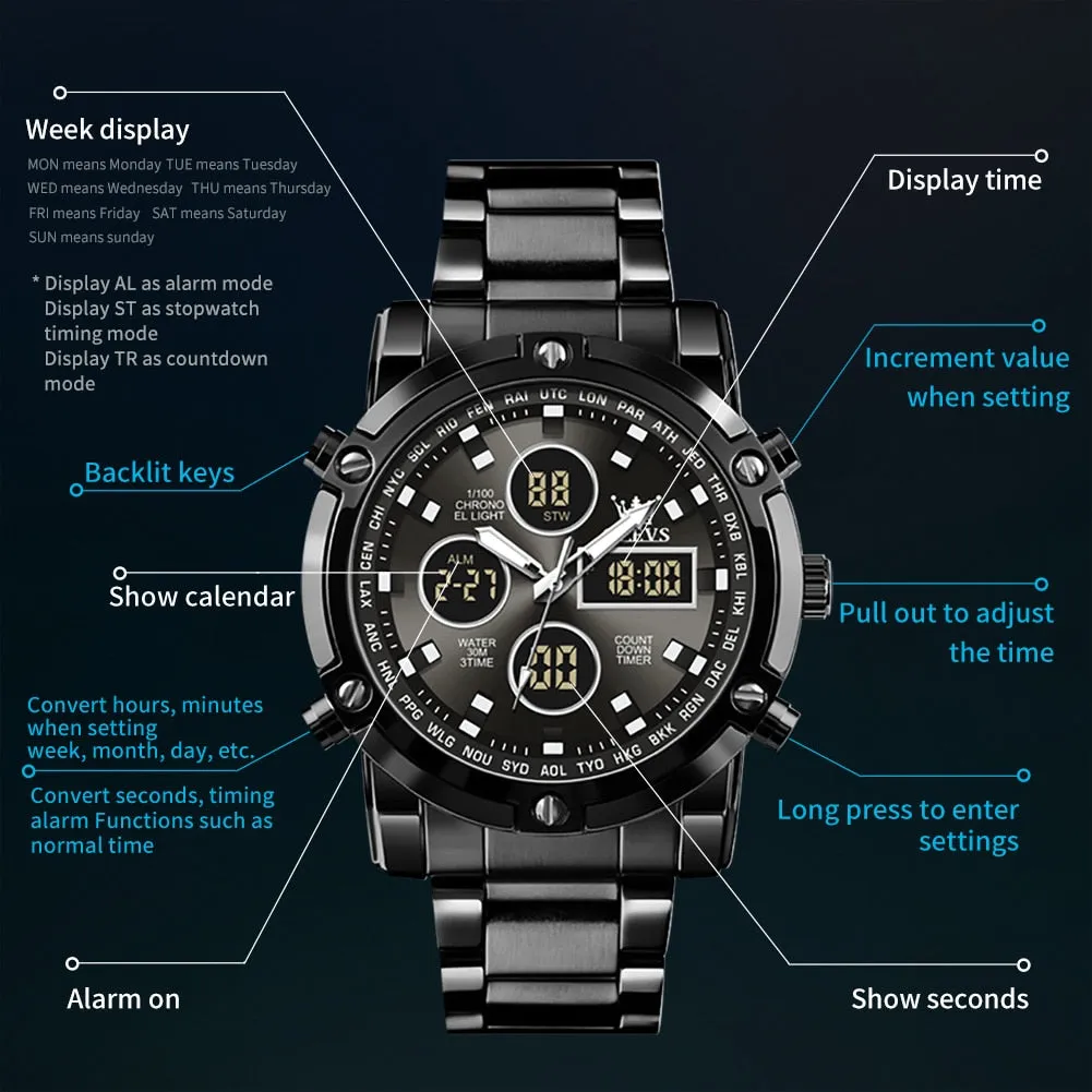 Men's Business Casual Luminous Waterproof LED Digital Sports Wristwatches