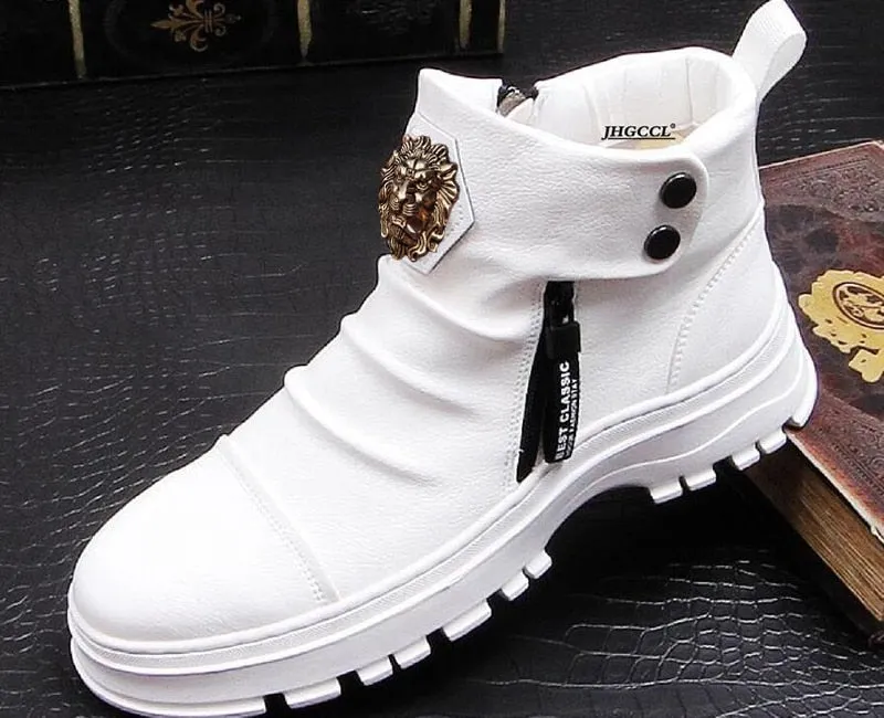 Men's Casual Genuine Leather Height Increasing Waterproof Hi-top Shoe