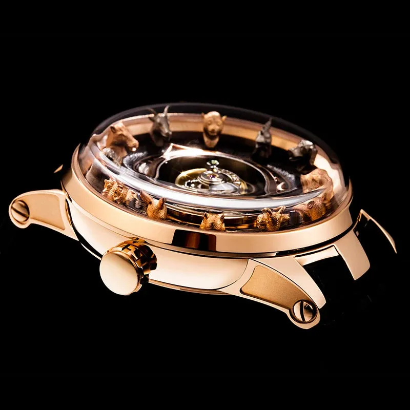 Men's Center Tourbillon 3D Chinese Zodiac Animal Sculpture Waterproof Watch