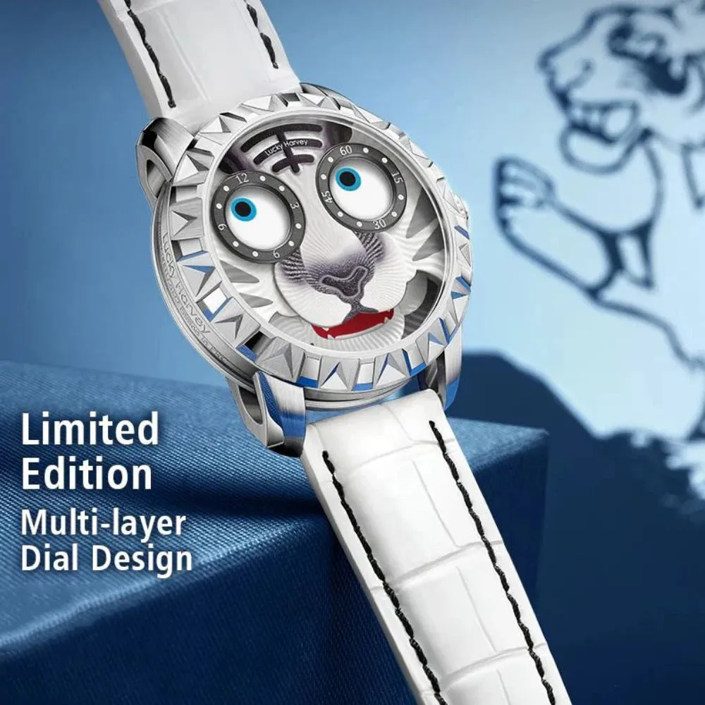 Men's Limited Edition White Tiger Dial Automatic Mechanical Waterproof Watch