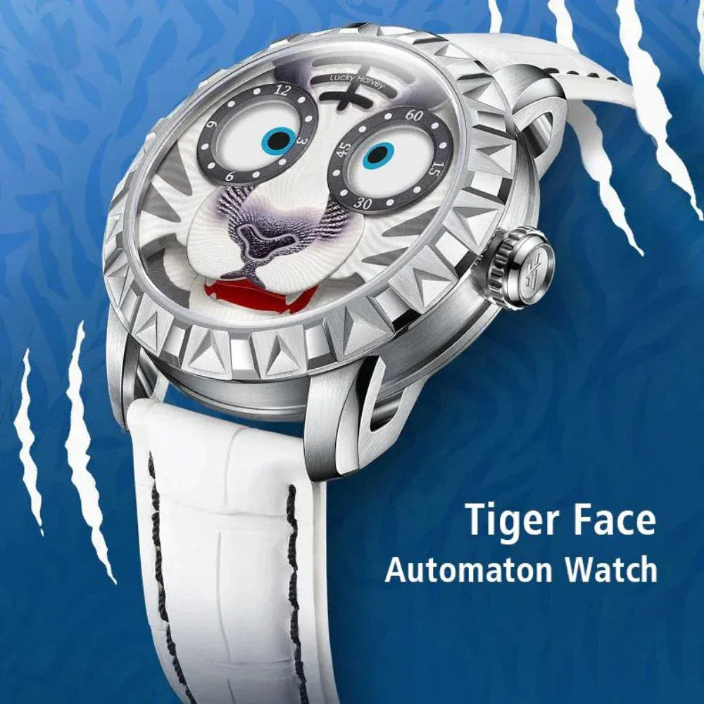 Men's Limited Edition White Tiger Dial Automatic Mechanical Waterproof Watch