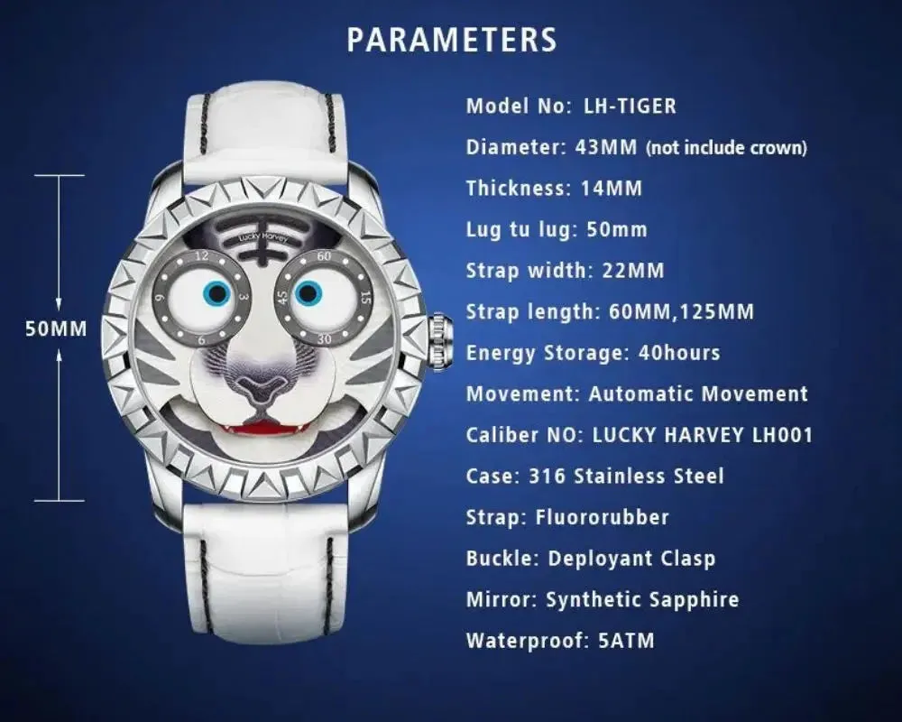 Men's Limited Edition White Tiger Dial Automatic Mechanical Waterproof Watch