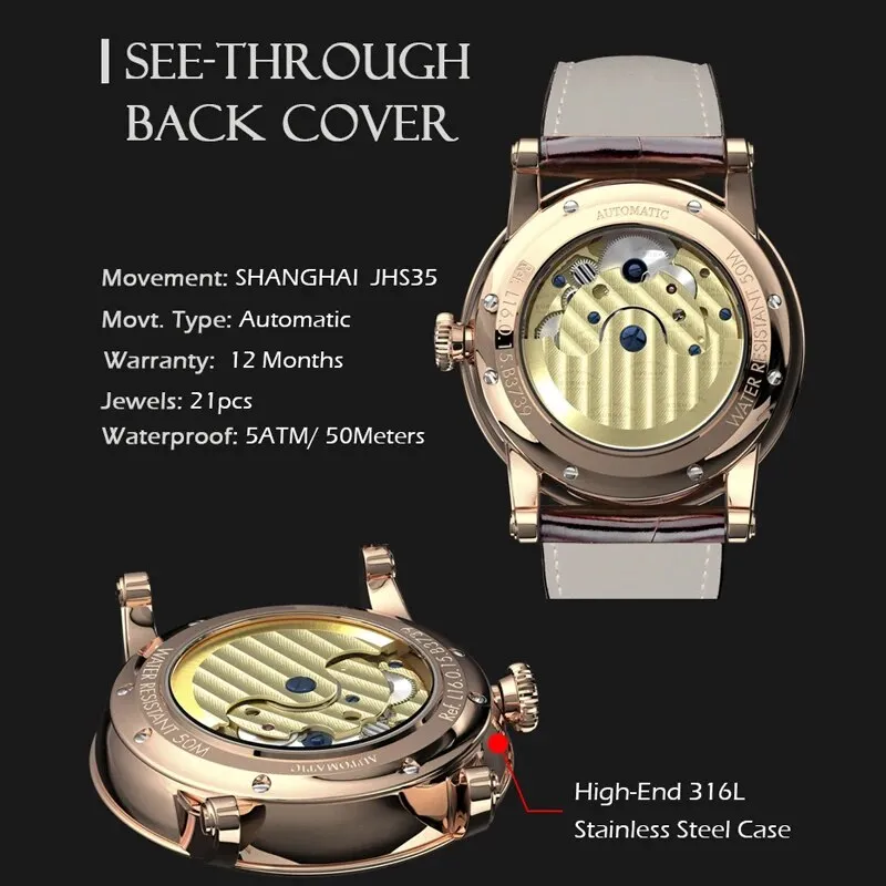 Men's Luxury Automatic Movement Waterproof Mechanical WristWatch