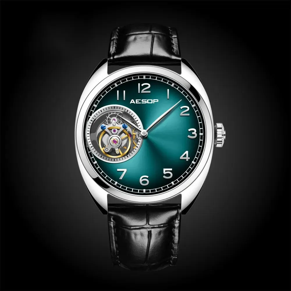 Men's Luxury Genuine Leather Tourbillon Waterproof Business Wristwatch