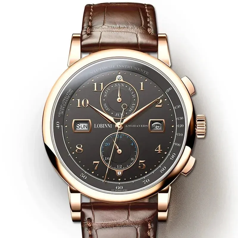 Men's Luxury Leather Waterproof Mechanical Wristwatch with Date Display