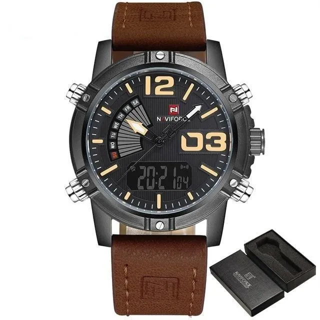 Men's Waterproof Fashion Quartz Leather Digital Military Sports Watches