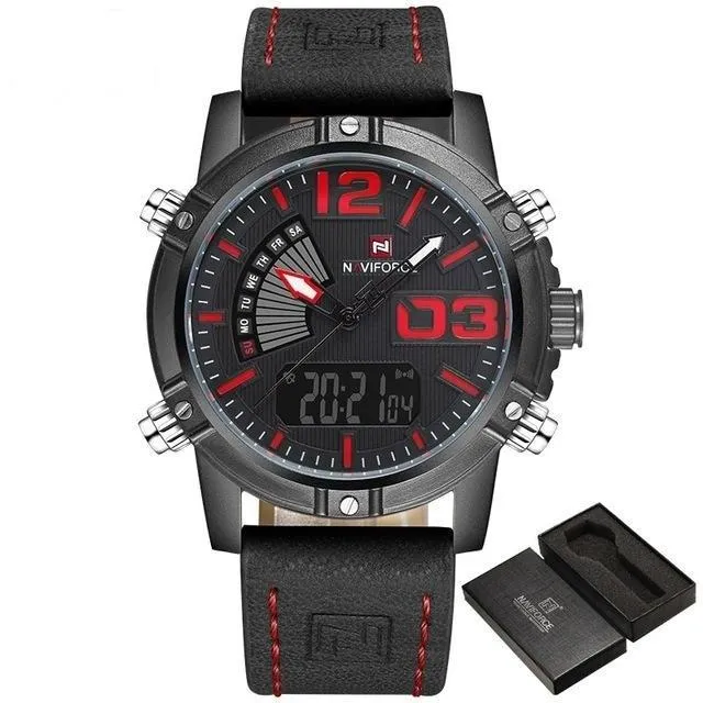 Men's Waterproof Fashion Quartz Leather Digital Military Sports Watches